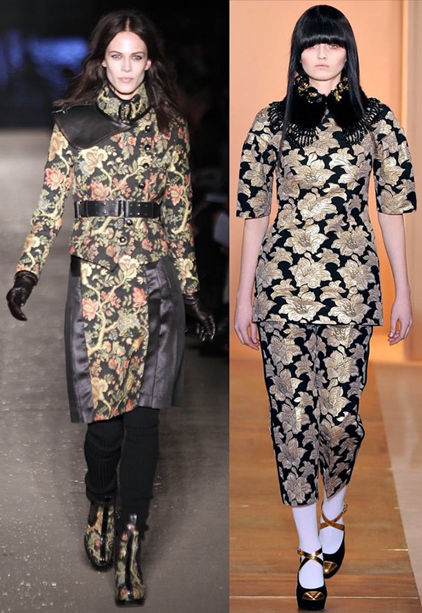 Les modèles montrent des vêtements de brocart