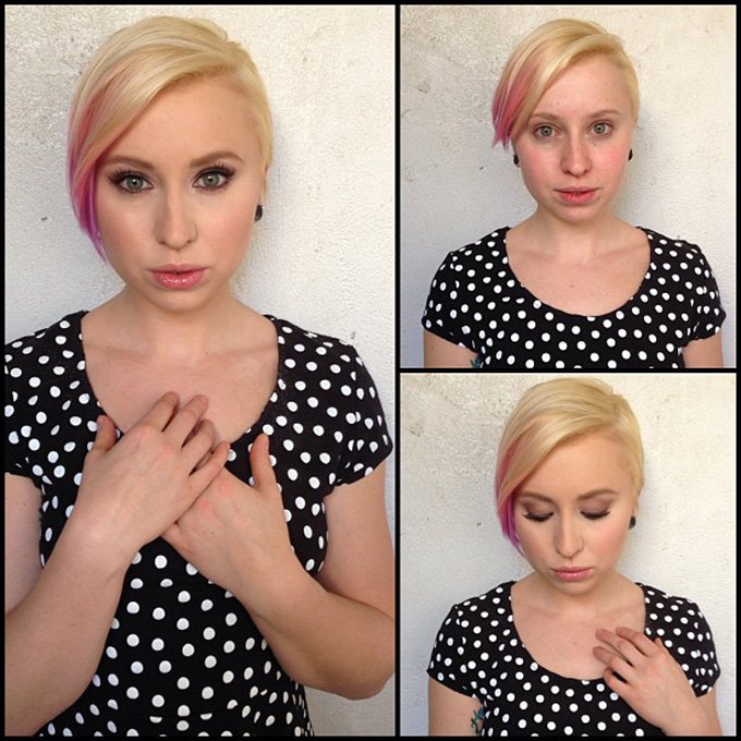 Fille et maquillage, avant et après maquillage