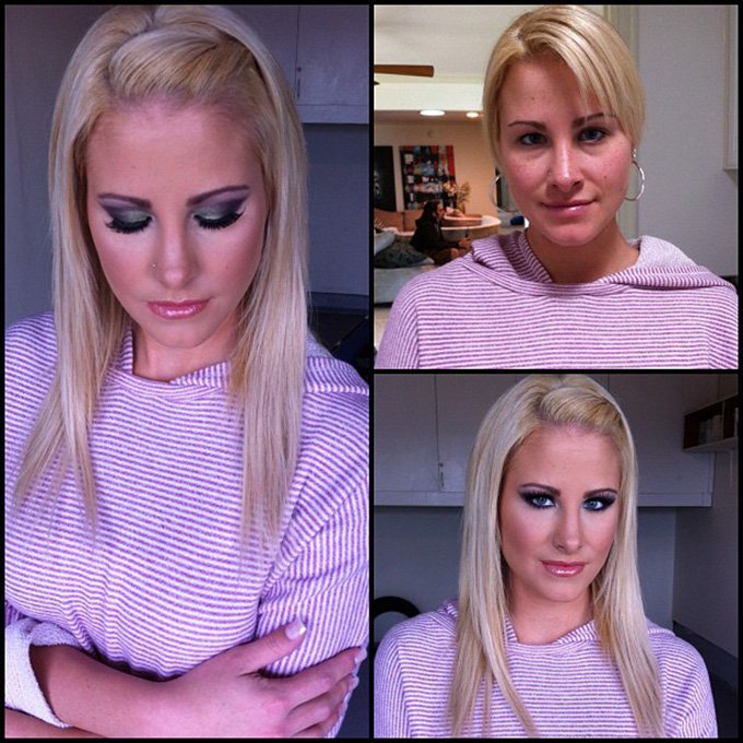 Photo d'une fille avant et après maquillage