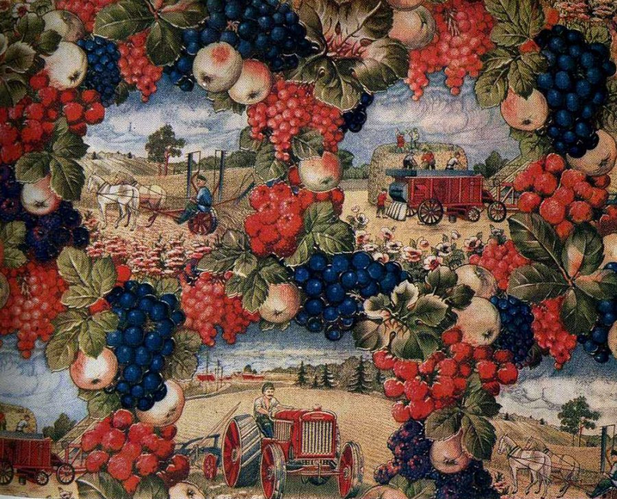 Ouvriers du village soviétique - impression sur tissu