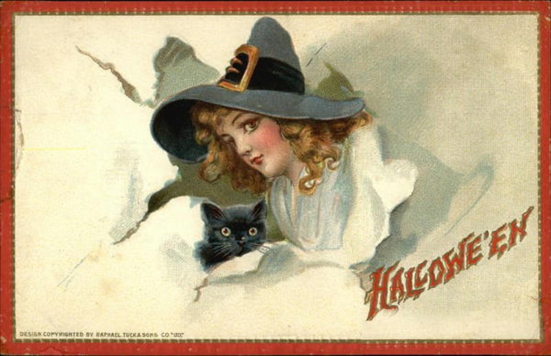 Fille avec un chat - carte postale ancienne