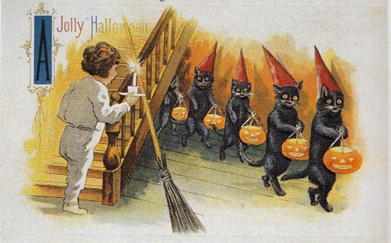 Chats noirs - carte vintage