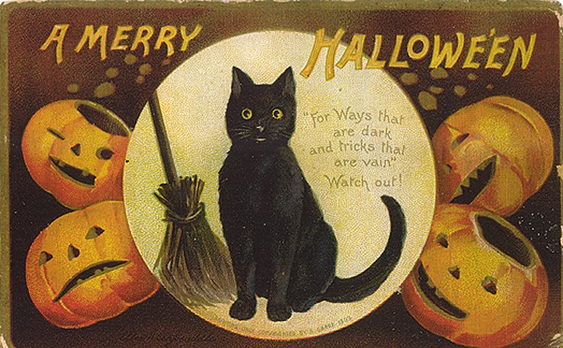 Chat noir - carte vintage