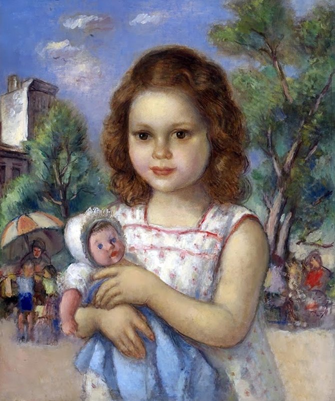 Fille avec une poupée de l'époque soviétique