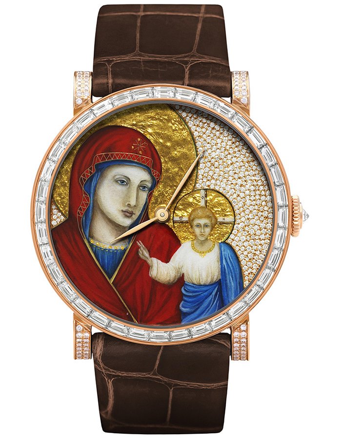 Montre en or avec l'icône de la Vierge