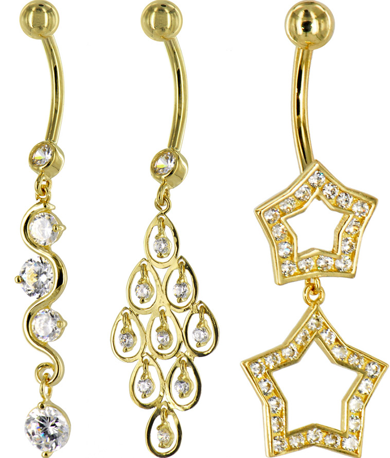 Boucles d'oreilles en or et diamants pour piercing au nombril