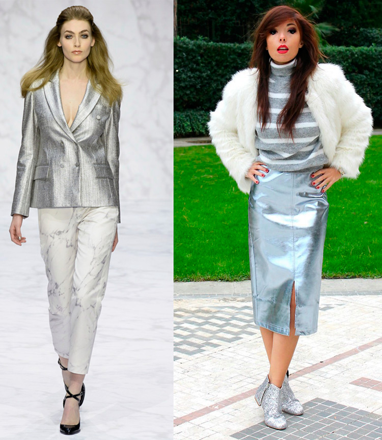 Look blazer et jupe brillants