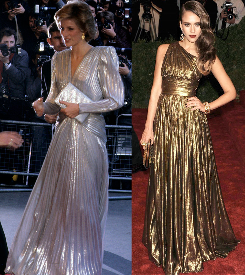 Robe en lamé argent et or