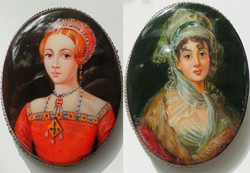 Broche portrait fait main Fedoskino