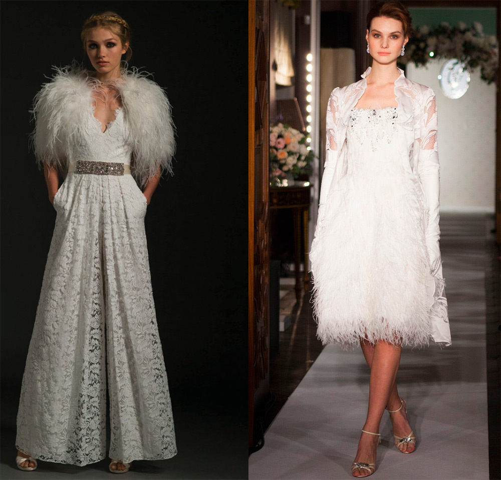 Robe de mariée à plumes