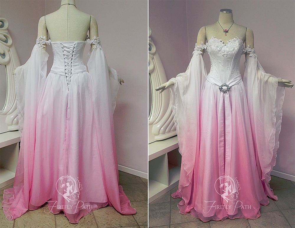 Robe de mariée blanche et rose