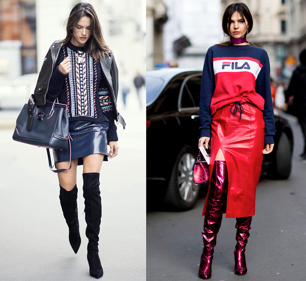 Jupe en cuir avec des bottes