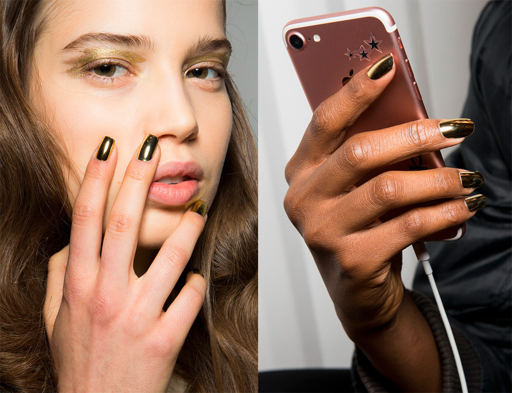 Manucure à paillettes métalliques