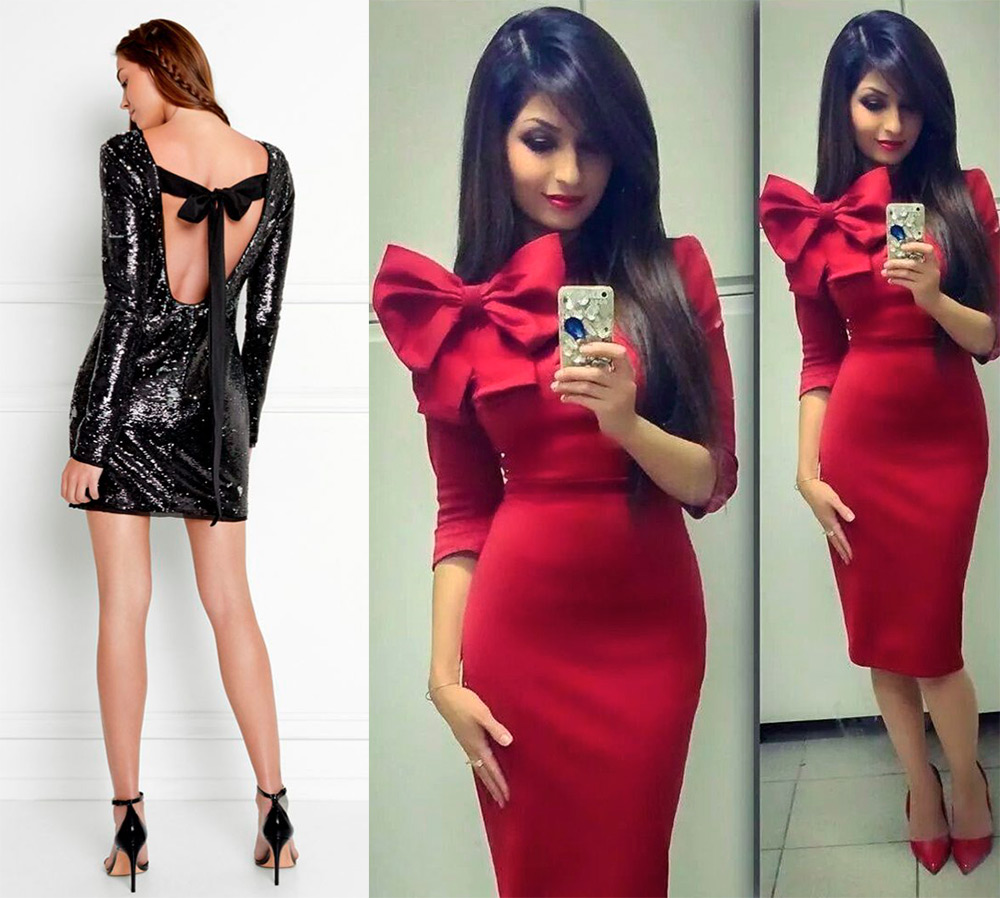 robe noire et rouge avec noeud