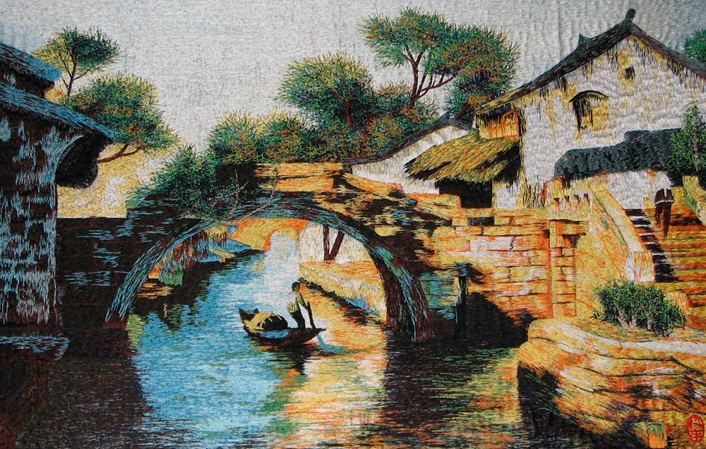 Image brodée sur soie