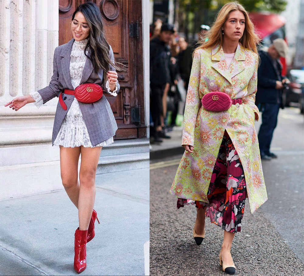 Images à la mode avec des sacs à la ceinture