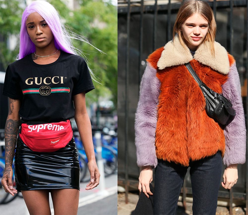 Images à la mode avec des sacs à la ceinture