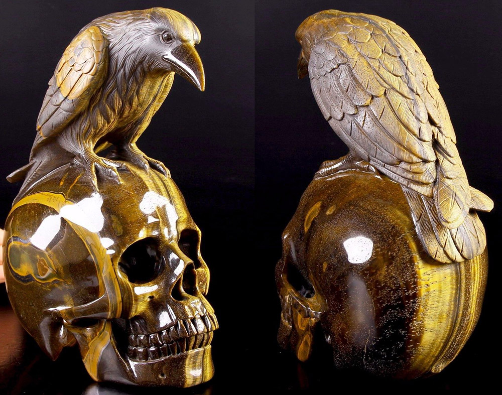 Crâne d'oeil de tigre en pierre