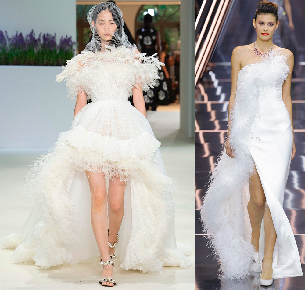 Robe de mariée à plumes