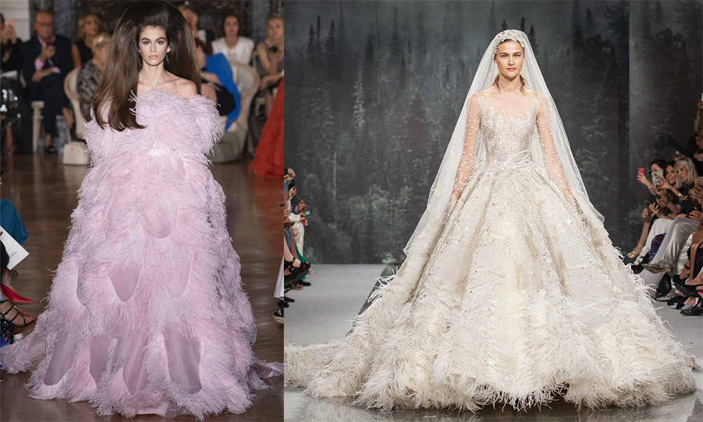 Robe de mariée à plumes