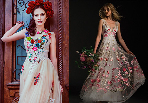 Robe de mariée avec broderies et textes brodés