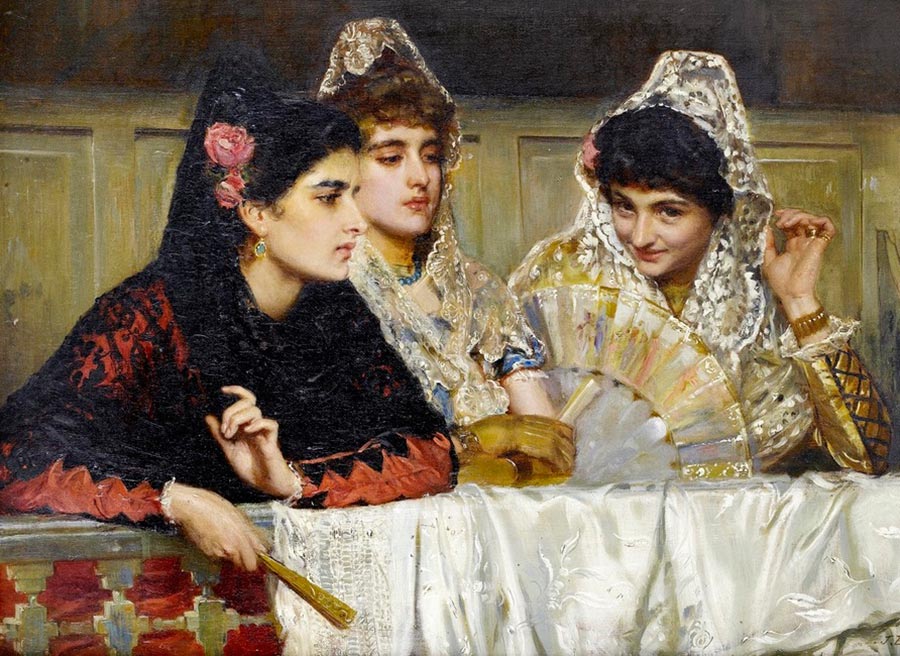 Dentelle mantille et peintures pour une beauté sophistiquée